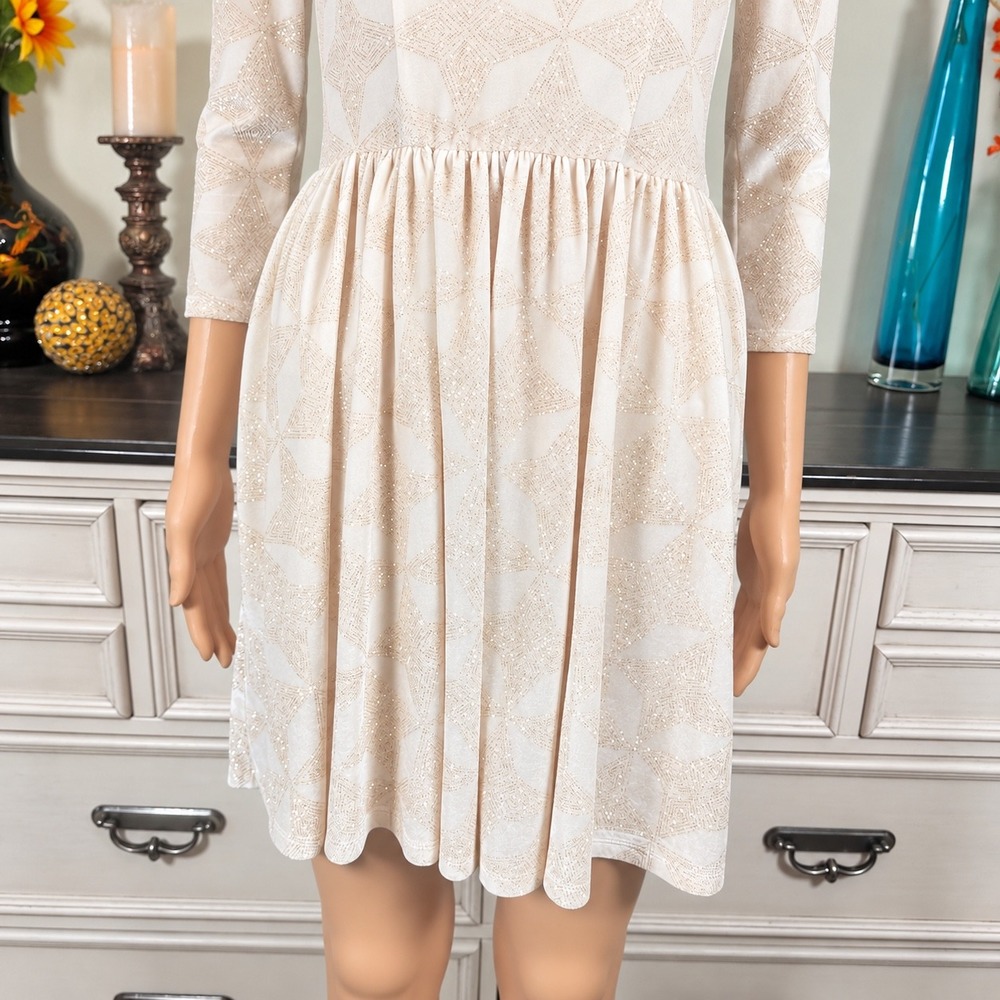 Topshop Dress Women's 4 Cream Gold Glitter Geometric Fit & Flare Glam Party - Picture 4 of 6